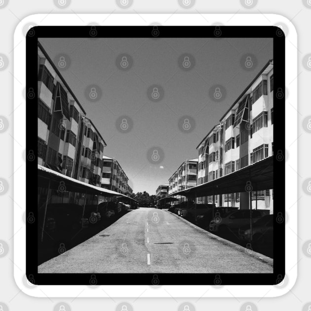 Nostalgic Apartment Buildings Black and White Photography Design Sticker by Nita Sophian